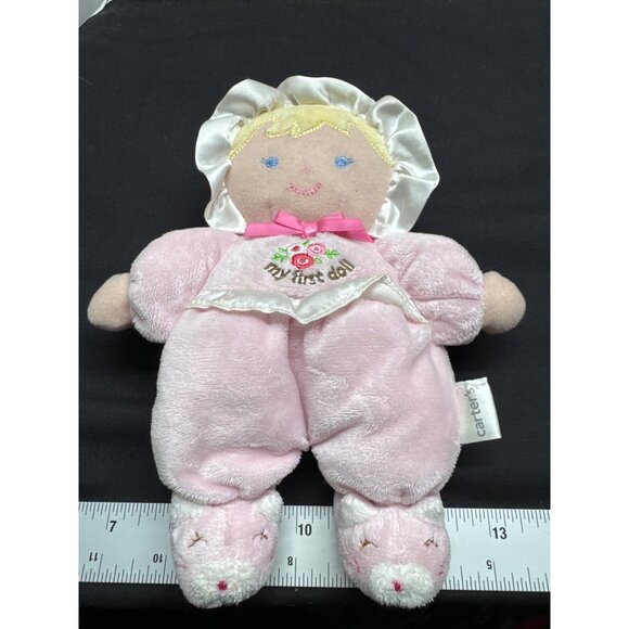 Carters My First Doll Plush Baby Toy Pink Rattle Kitty Slippers Blonde Blue Eyes - Picture 2 of 7
